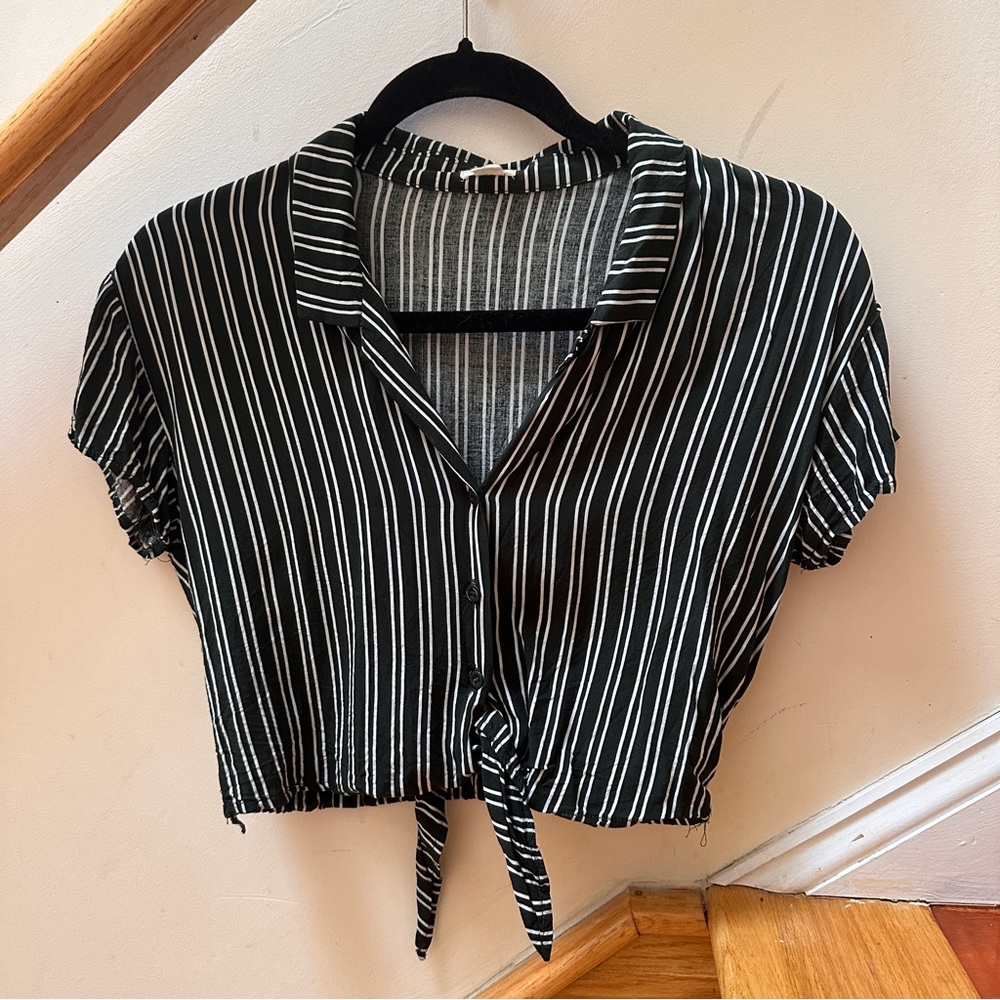 Garage Striped Front Tie Button Up Shirt